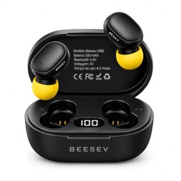 Imagem de BEESEV Fone de Ouvido Bluetooth 5.3 TWS Sem Fio Wireless Com Visor Graves Potente Compatível com iOS e Android, Beesev-ONE (Preto)