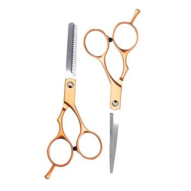 Imagem de Kit De Tesouras Profissionais Inox  Tesoura Reta E De Desfiar, Pente, 