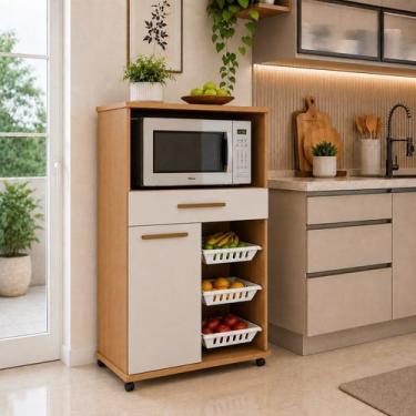 Imagem de Fruteira para Cozinha 3 Cestos 1 Porta 1 Gaveta com Rodízios Fortaleza
