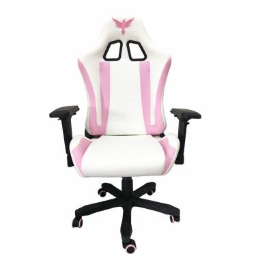 Imagem de Cadeira Gamer Raven X-10 - Estrutura em metal, braço 4D, encosto reclinável até 180° Branca / Rosa