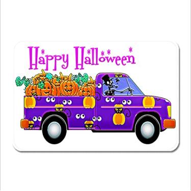 Imagem de Capacho de Halloween Fear, capacho de Halloween que não escorregam para abóboras, morcego, lua, caveiras - decorações de Halloween, tapetes laváveis para área de inverno para ambientes externos internos ou travessuras - roxo G: 40 cm L: 60 cm