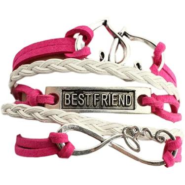 Imagem de KEAIDO Pulseira da amizade para melhor amiga, melhor amiga, irmã BFF, boho, bracelete trançado, feito à mão, vintage, coração, boêmio, acessório colorido para mulheres e meninas