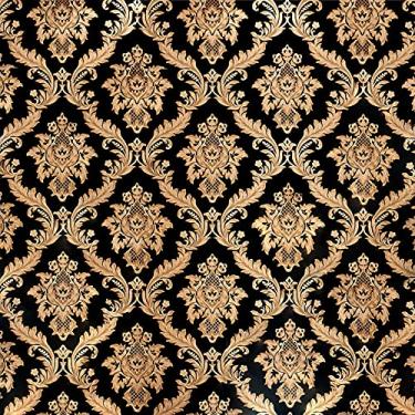Imagem de Q QIHANG Papel de parede de PVC damasco estilo europeu ouro - processo manchado damasco cores pretas 0,53 m (1,73') x 10 m (32,8') = 5,3 ㎡ (57sq.ft)