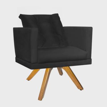 Imagem de Kit 08 Poltrona Cadeira Kim Luxo Confort Giratória Caramelo Com almofada Solta Suede Preto - Ahazzo Móveis