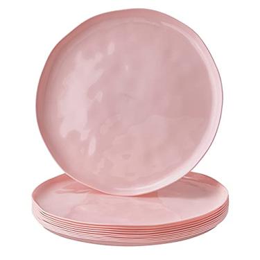 Imagem de SILVER SPOONS Pratos de jantar de plástico rosa para festa, (10 peças), conjunto de jantar descartável resistente, 25,4 cm, pratos finos de aparência chinesa, ótimos para chás de bebê, feriados,
