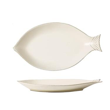 Imagem de Prato de macarrão grande simulação de peixe de cerâmica para casa criativa porcelana cozida no vapor prato de peixe retangular de 31 cm pratos de jantar lavável no micro-ondas (tamanho: B)