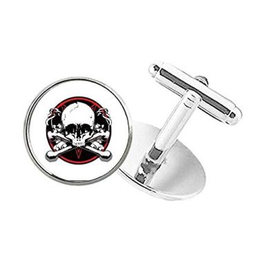 Imagem de DIYthinker Abotoaduras com clipe de punho redondo com estampa de pirata de esqueleto