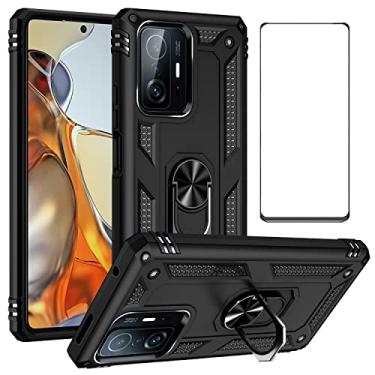 Imagem de Capa para Xiaomi 11T Pro com protetor de tela, capa de telefone xiaomi 11T pro, suporte de anel de rotação de 360 graus à prova de choque de nível militar funciona com suporte magnético de carro para xiaomi mi11t/11t pro (preto)
