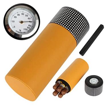 Imagem de Foern Estojo de charutos, tubo de umidor de viagem para charutos de 4 a 5 umidificadores de charuto - umidificador de charuto, presente para amantes de charutos, mulheres, homens, amigos, amarelo