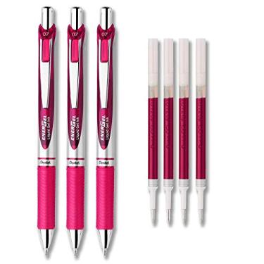 Imagem de Pentel Kit de canetas de gel líquido EnerGel Deluxe RTX da Energel, pacote com 3 com 4 recargas (0,7 mm) (rosa)