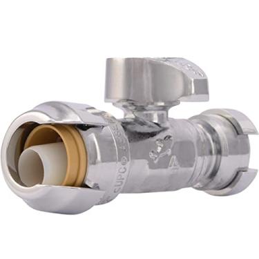 Imagem de SharkBite 1/2 Push to Connect x 1/4 polegadas (3/8 polegadas OD) Push to Connect Válvula de parada reta, quarto de volta, tubo PEX, cobre, CPVC, PE-RT, HDPE, 23049-0000LF