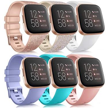 Imagem de Pacote com 6 pulseiras esportivas compatíveis com Fitbit Versa 2 / Versa Lite/SE, pulseiras de substituição clássicas de silicone macio para relógio inteligente Fitbit Versa (pacote com 6 unidades, B