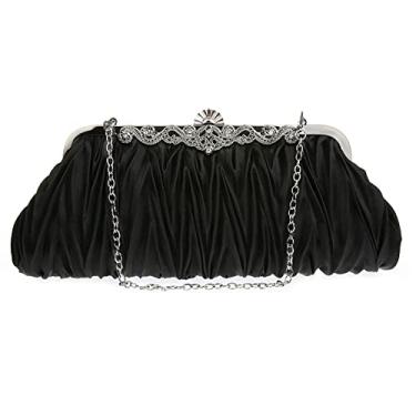 Imagem de JAMBHALA Mulheres Plissado Saco de Embreagem com Cadeia Ajustável Bolsa Bolinho para Casamento, Noiva, Prom, Festa (preto)