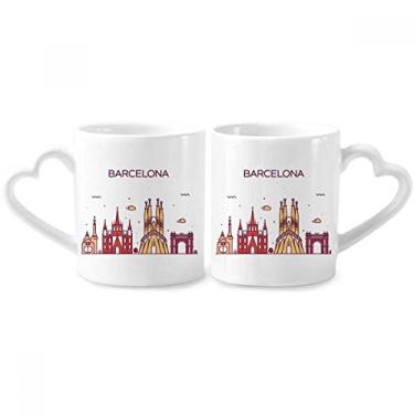 Imagem de Barcelona Espanha Conjunto de canecas de porcelana para casais, com padrão de marco plano e coração