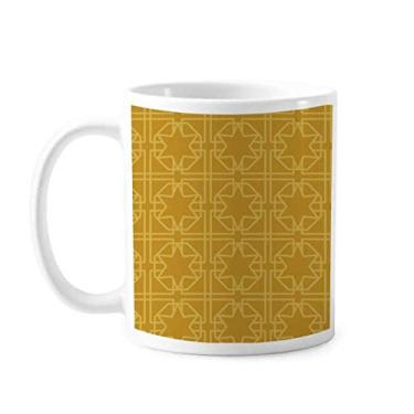 Imagem de Caneca com estampa decorativa de tecelagem dourada da Tailândia, cerâmica e café, xícara de porcelana