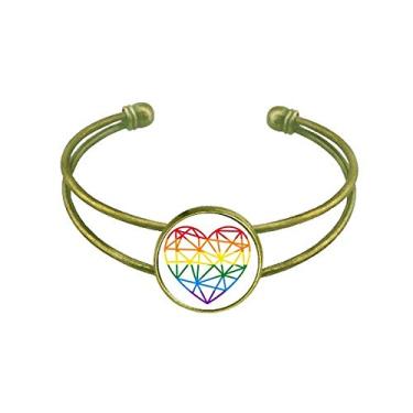 Imagem de Bracelete de arco-íris gay lésbica coração de modelagem LGBT pulseira retrô de punho aberto, Metal, Na