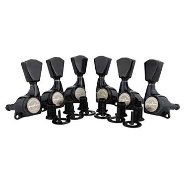 Imagem de Guyker Sintonizadores de bloqueio de guitarra 6 peças (3L + 3R com mão de 3R) – 1:21 pinos de chave de ajuste selados cabeças de máquina com botão Keystone substituição para guitarras elétricas ou acústicas estilo LP, SG, TL – Preto