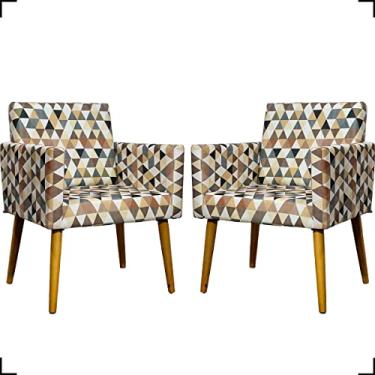 Imagem de Kit 2 Poltronas Decorativas Para Sala Cadeiras Para Recepção Manicure Sala De Espera Escritório Consultório Cores Pé Castanho - Clique & Decore (Triangulo Bege)