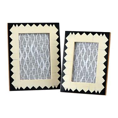 Imagem de Main + Mesa Conjunto de 2 peças de moldura decorativa de resina para mesa inclui 12,7 cm x 17,7 cm e 10,16 cm x 15,24 cm, padrão quadrado preto e branco