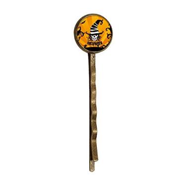 Imagem de Marcador de caveira chapéu de feiticeiro Halloween retrô de metal Bobby Pin Headwear
