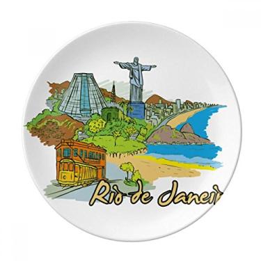 Imagem de Prato de sobremesa de porcelana decorativa pintada à mão do Brasil Rio de Janeiro 20 cm