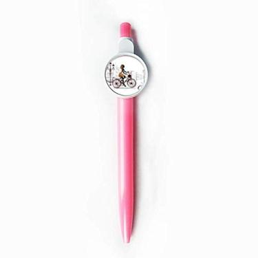 Imagem de Caneta retrátil azul Bicycle Lady France com estampa de ilustração e ponta rollerball