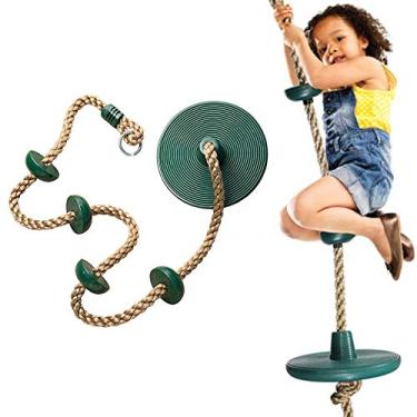 Imagem de M/P Corda de escalada de árvore com plataformas e assento de balanço de disco, escada de corda de 2 m para crianças ao ar livre árvore quintal playground moldura de escalada, para crianças acima de 4 anos