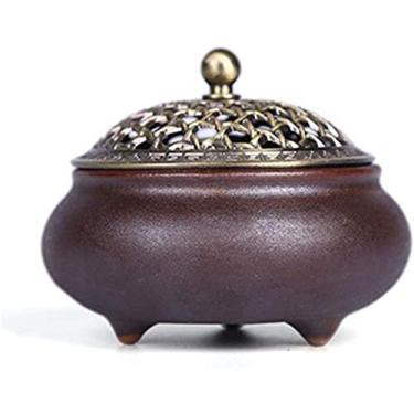 Imagem de TEAYASON Incensário de cerâmica para queimador de incenso vintage em forma de estufa com tampa de metal para sala de leitura, decoração de casa, B, B