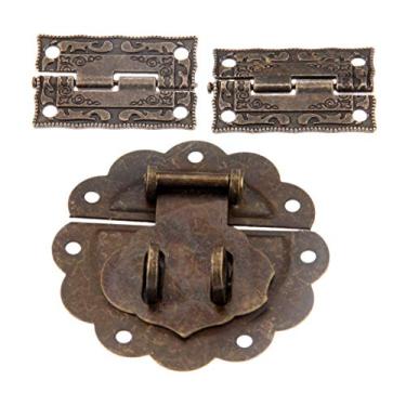 Imagem de Antique Bronze Toggle Hasp Latch Buckle e 2 pcs armário decorativo dobradiças de móveis vintage para jóias caixa de madeira YYDFPIIA