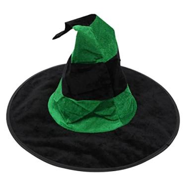 Imagem de PRETYZOOM Chapéu de bruxa de Halloween com LED colorido brilhante chapéu de bruxa acessório para festa de Halloween acessórios para festa (preto e verde)