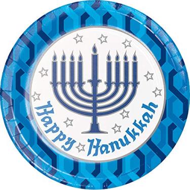 Imagem de Creative Converting Pratos de papel Menorah, tamanho único, azul