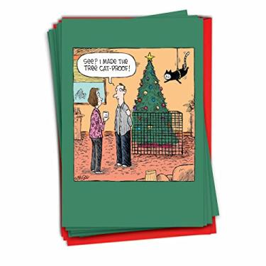 Imagem de NobleWorks, Árvore à Prova de Gatos – 12 Cartões de Feliz Natal – Desenho de Gato de Animais de Estimação Divertido, Marido e Esposa (1 Design, 12 Cartas) C3392XSG-B12x1