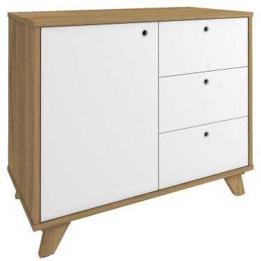 Imagem de Armário Balcão Multiuso Para Escritório Sala 1 Porta 3 Gavetas Lugano A02 Olmo Branco - Lyam Decor