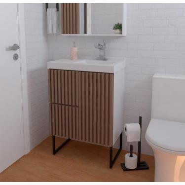Imagem de Gabinete Para Banheiro Com Pé Ferrara 66cm Branco/Jequitiba - Venturi