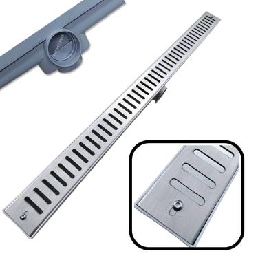 Imagem de Ralo Linear Abre Fecha 5x70 Inox 304 Coletor Cinza Sifonado Banheiro