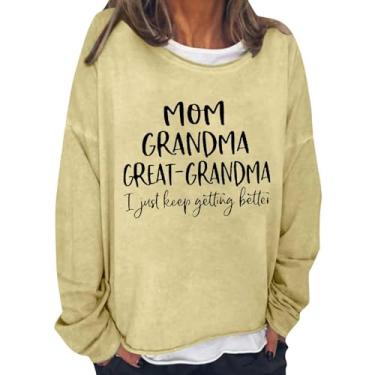 Imagem de Blusa feminina casual gola redonda com letras estampadas Sweashirt solto plus size pulôver suéter casual manga longa, Amarelo, XXG