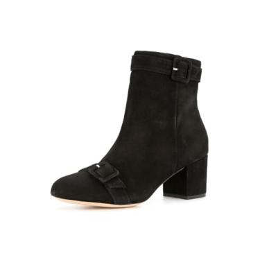 Imagem de Schutz Sabrini Black Leather Round Toe Low Heel Buckle Ankle Booties (6)