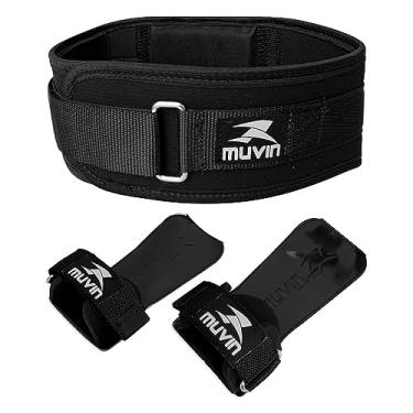 Imagem de Kit Cinturão de Musculação e Luva Hand Grip Crosstraining – Tamanho Ajustável – Cinto Levantamento de Peso – Treino – Powerlifting – Estabilização – Correção Postura e Coluna - Apoio Lombar – Conforto (M, Preto)