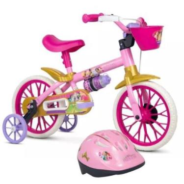 Imagem de Bicicleta E Capacete Infantil Nathor Aro 12 Princesas Rosas