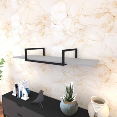 Imagem de Prateleira Industrial Suspensa Estante Parede Nicho Cinza Ferro E Madeira Suporte Pratileira