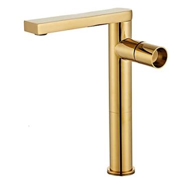 Imagem de Torneira de pia de banheiro preta polida para montagem em deck torneira misturadora de furo único torneira de água quente fria, altura dourada