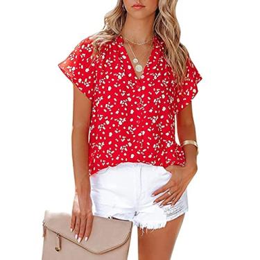 Imagem de Blusa Feminina de Chiffon Casual Com Decote Em V Blusa Floral Estampada para Uso Diário No Escritório (S)
