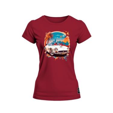 Imagem de Baby Look Estampada Algodão Premium Feminina T-Shirt Carro Paisagem Bordo XG
