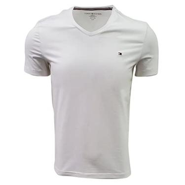 Imagem de Tommy Hilfiger Camiseta masculina slim fit gola V, Branco, G