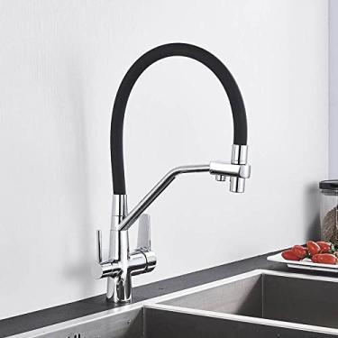 Imagem de Torneira da pia da cozinha torneira do filtro de água pura misturador guindaste dupla alças purificação cozinha quente e fria, cromo b