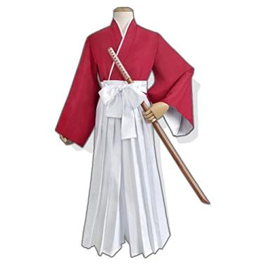 Imagem de Kendo Suit Japanese Traditional Kimono Samurai Hakama Bushi Uniform Kungfu Martial Arts Halloween Cosplay Fancy Dress (L, 10-Red)
