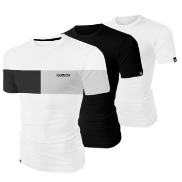 Imagem de Kit 3 Camisetas Masculina Camisa Slim Fit 100% Algodão (P, BRANCO)
