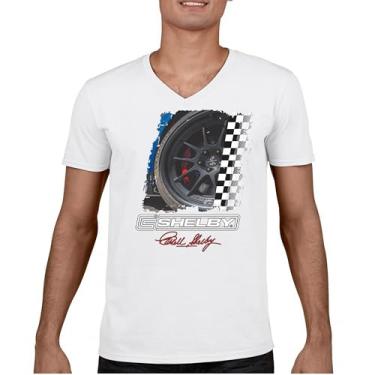 Imagem de Camiseta Shelby Wheel gola V American Classic Muscle Car Racing Mustang Cobra GT500 Performance Powered by Ford Tee, Branco, P