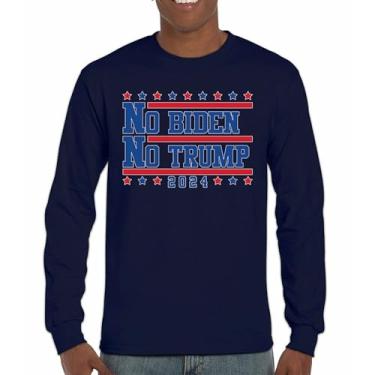 Imagem de Camiseta de manga comprida No Biden No Trump 2024 Vote Eleição Presidencial Candidato Democrata Republicano Independente, Azul marinho, 3G