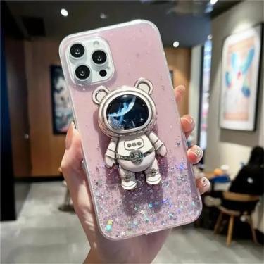 Imagem de Capa brilhante de folha de prata com glitter para Samsung Galaxy A15 A05 A05S A14 A24 A34 A54 5G Capa de silicone com suporte de urso astronauta, estilo 3, para A15